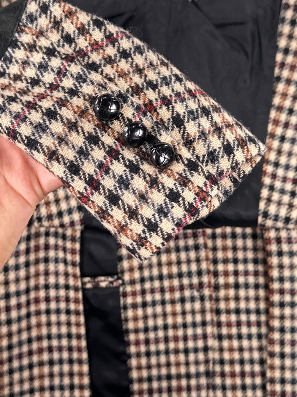 Paula Saker Vintage Blazer Suede Patches Houndstooth Tan Size 10 - Picture 8 of 13